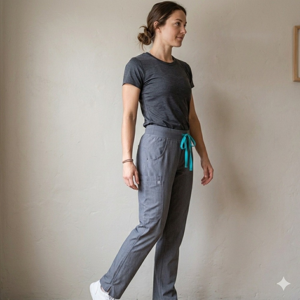 FIGS Cade Cargo Scrub Pants Womens Small Petite Grey Cargo Drawstring Workwear